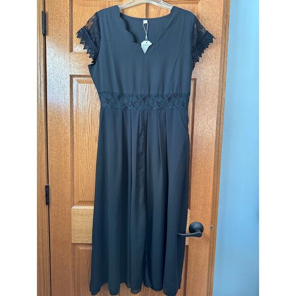Black Dress Scalloped Neck Large - Picture 1 of 9